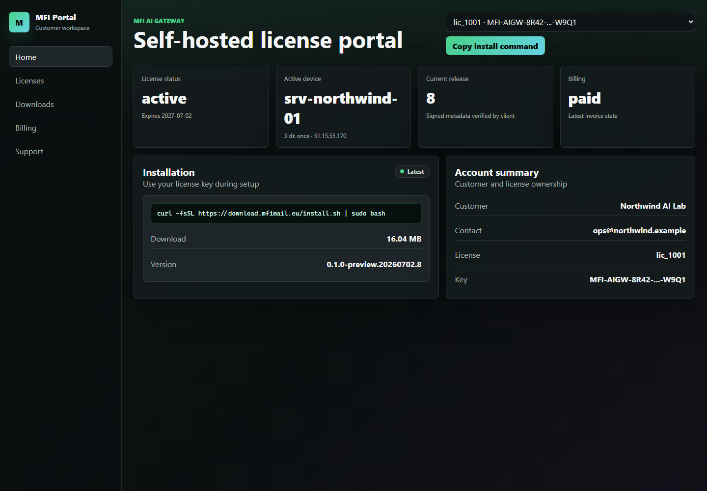 MFI customer portal screenshot